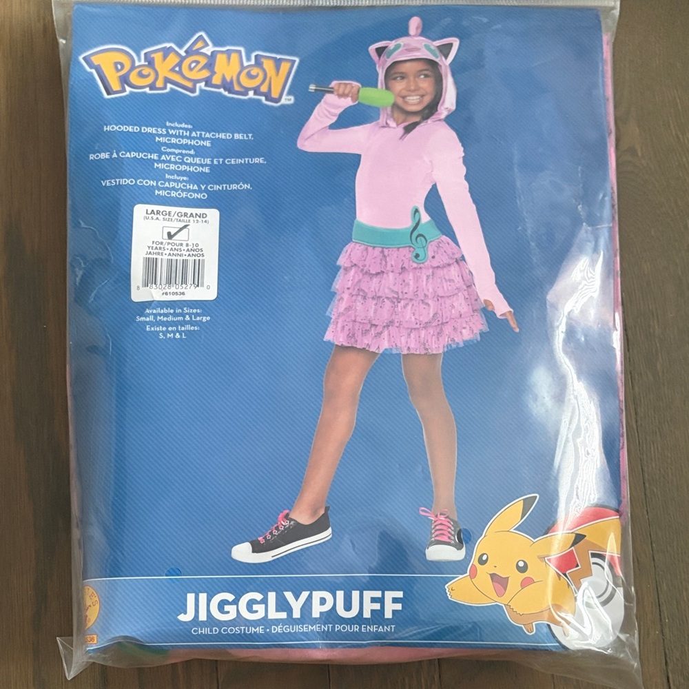 Rubie's Pokémon Jigglypuff Pink Hooded Dress Costume NWT LARGE